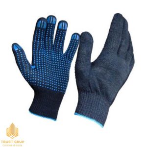 Mănuși din bumbac și poliester negre cu puncte albastre