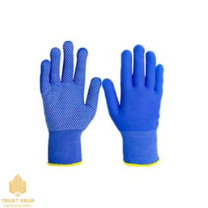 Mănuși din poliester albastre cu puncte albe din PVC