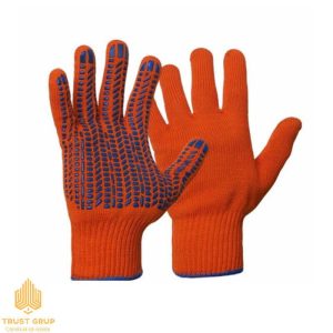 Mănuși din bumbac orange cu puncte albastre