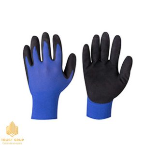 Mănuși din poliester albastre acoperite cu spumă neagră