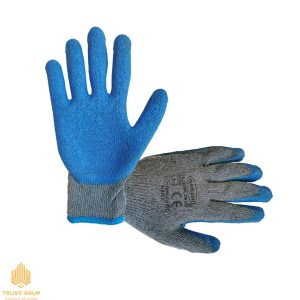 Mănuși din bumbac gri acoperite cu spumă albastră