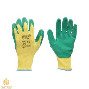 Mănuși din bumbac și poliester galbene acoperite cu spumă verde